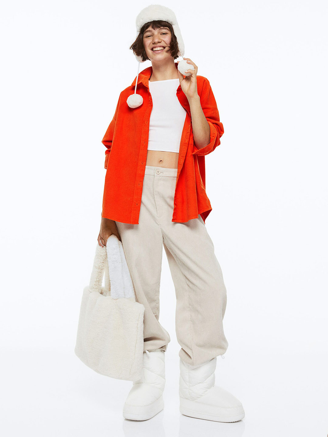 

H&M Woman Orange Oversized Corduroy Shirt