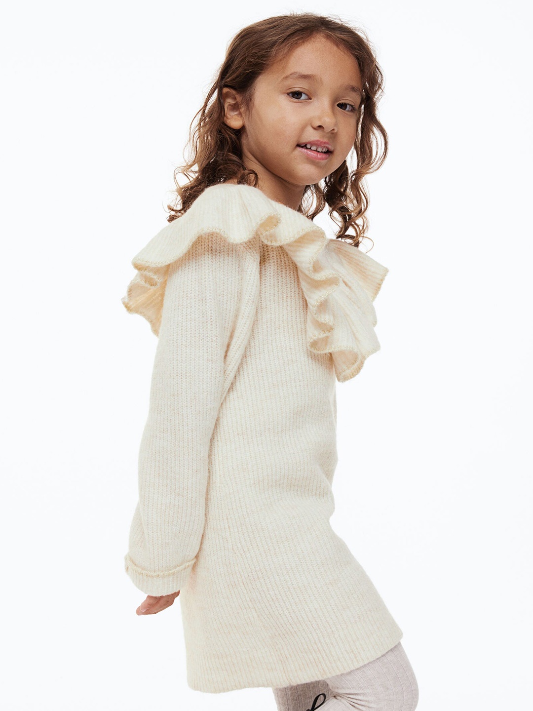 

H&M Girls White Flounce-Trimmed Knitted Dress