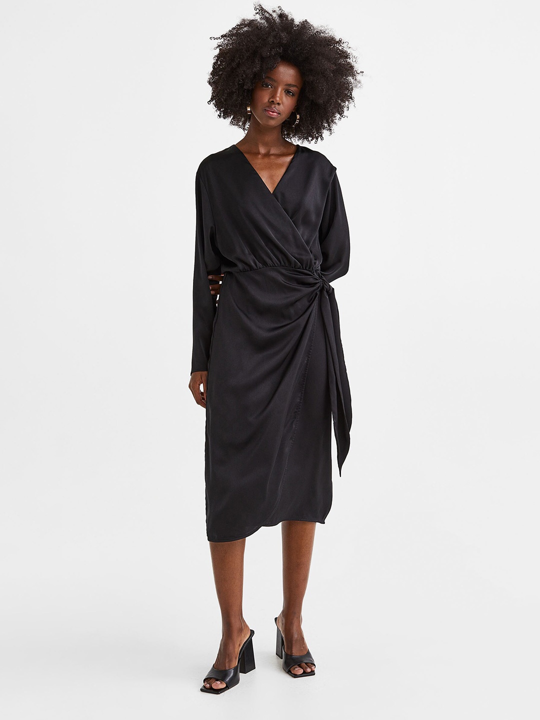 

H&M Woman Black Satin Wrap Dress