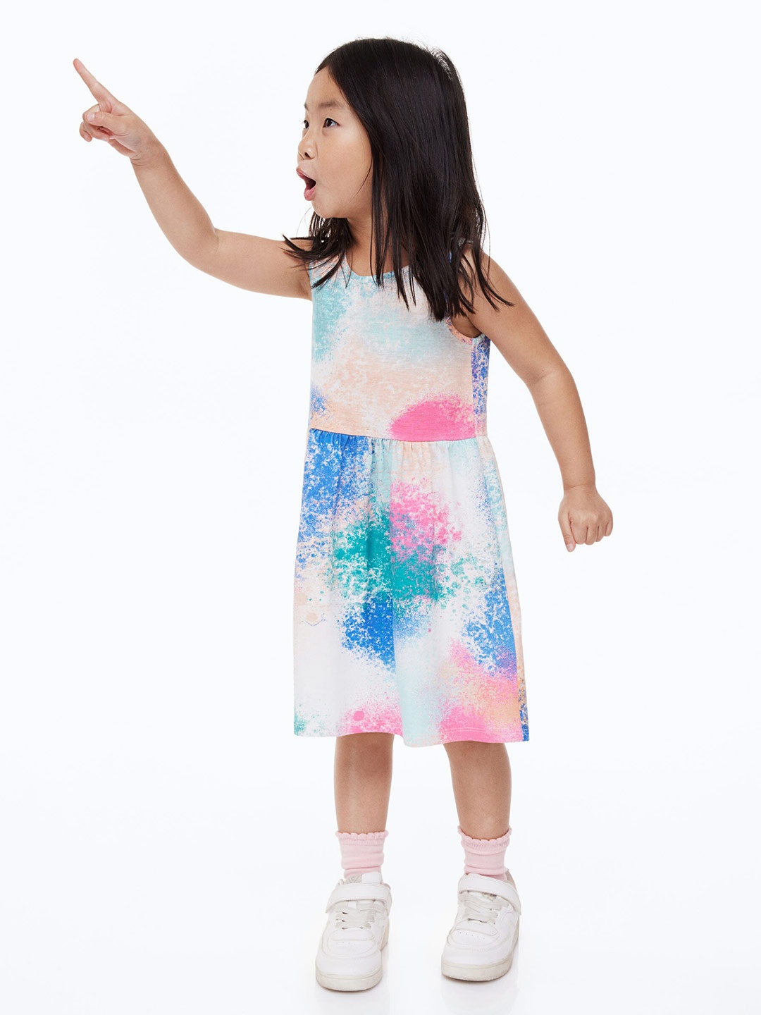 

H&M Girls White & Pink Patterned Jersey Dress