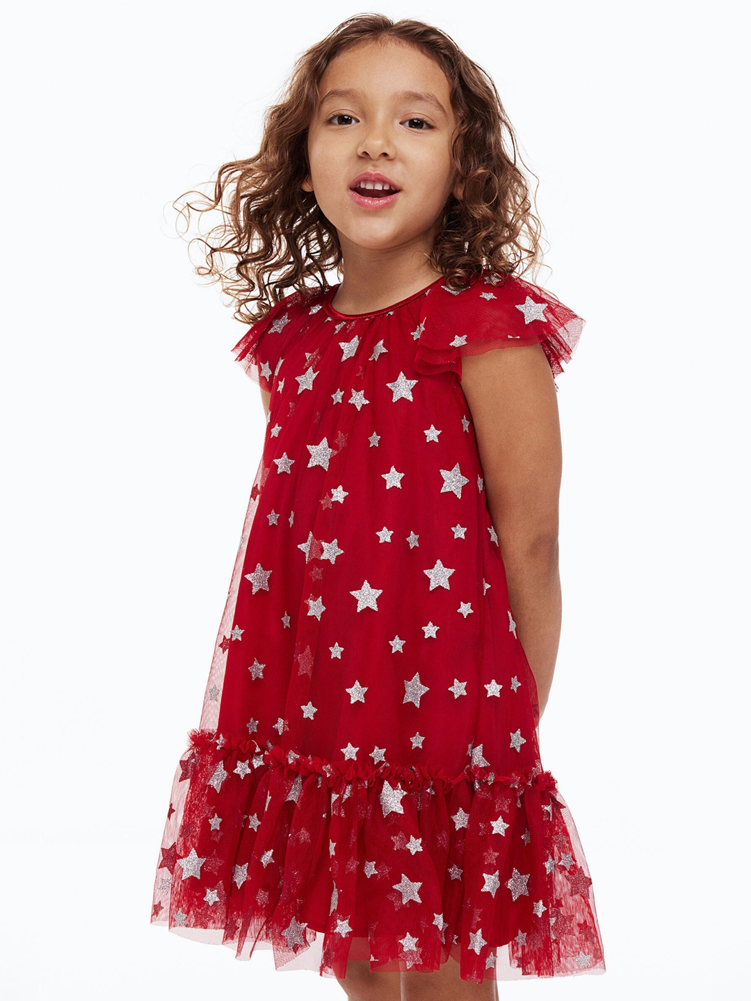 

H&M Girls Butterfly-sleeved tulle dress, Multi