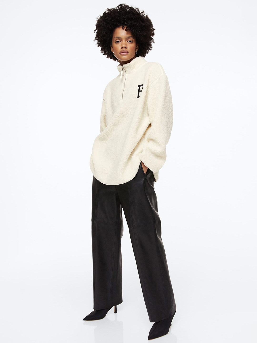 

H&M Women White Zip-Top Teddy Top