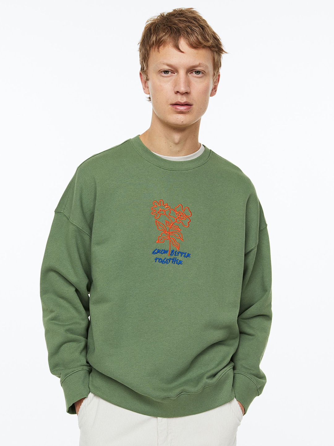 

H&M Men Green Oversized Fit Cotton Sweatshirt