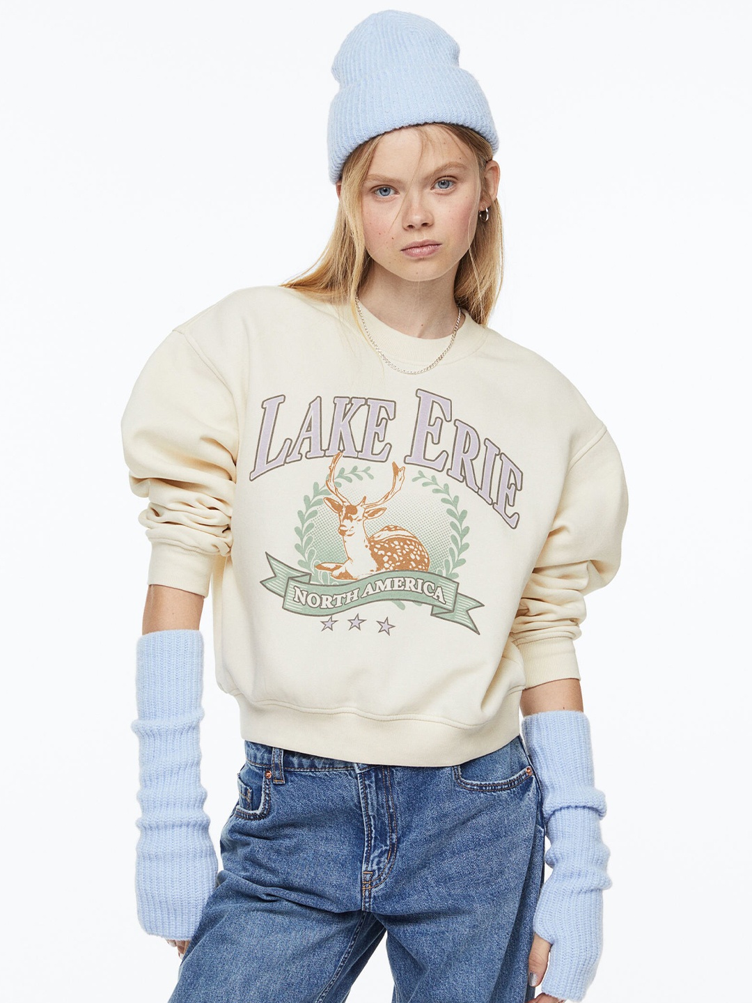 

H&M Women White Printed Sweatshirt