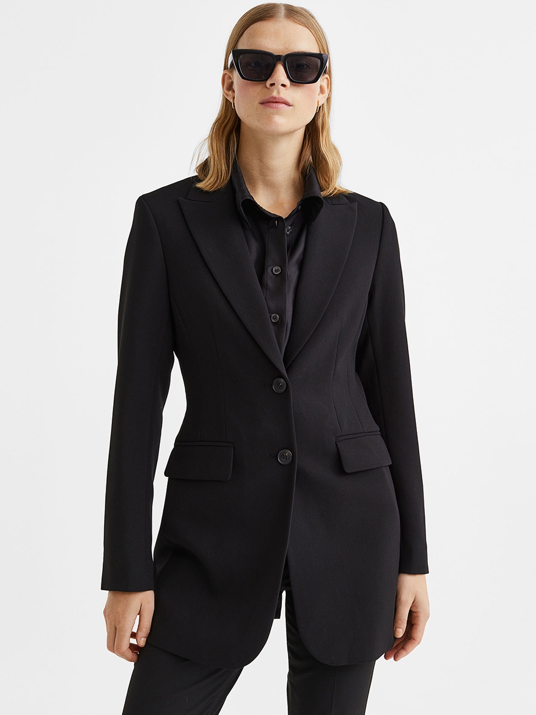 

H&M Women Black Single-Breasted Blazer