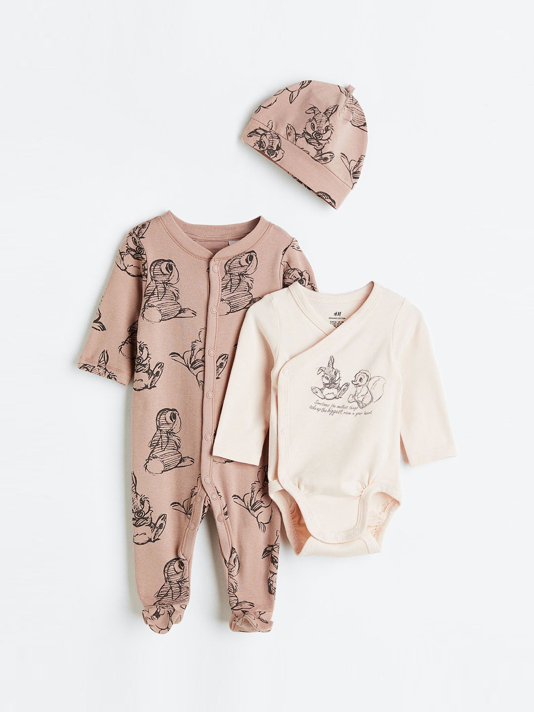 

H&M Infant Pink & Beige 3-Piece Patterned Cotton Jersey Set