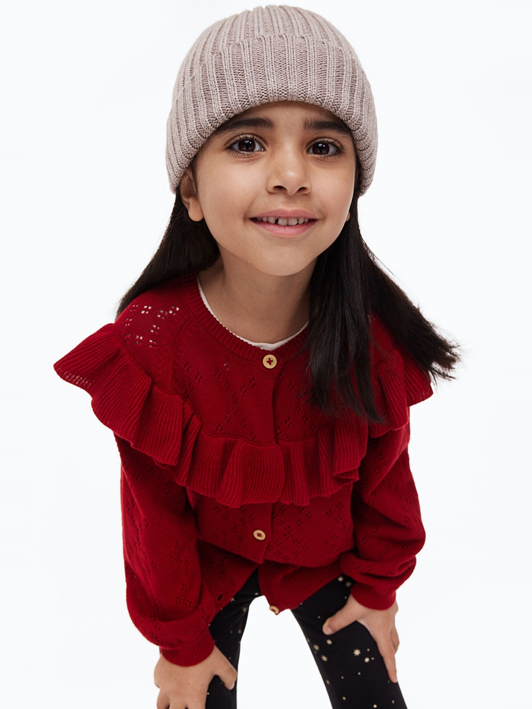 

H&M Girls Red Textured-Knit Cardigan