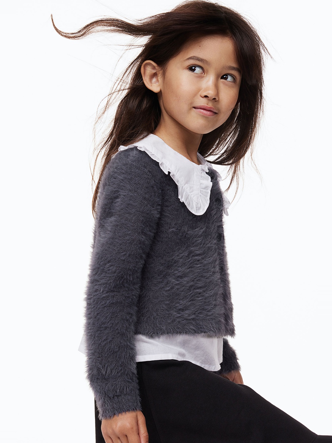 

H&M Girls Grey Fluffy Cardigan