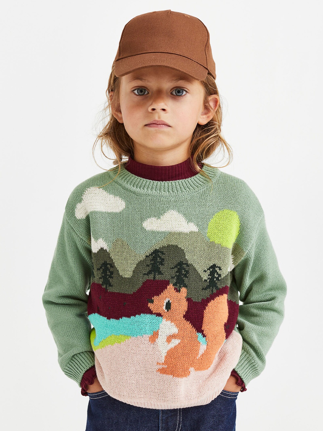 

H&M Girls Green & White Cotton Jumper