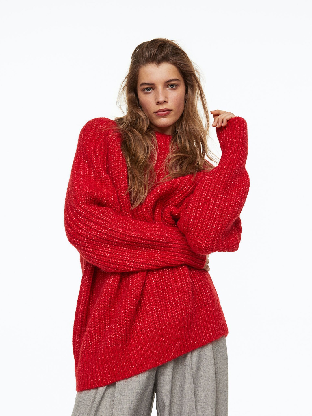 

H&M Women Red Wool-Blend Rib-Knit Jumper