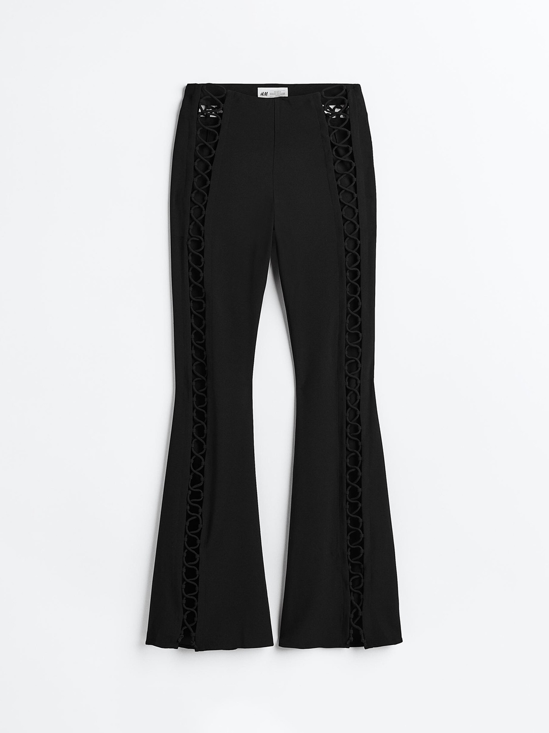 

H&M Women Black Flared Lacing-Detail Trousers