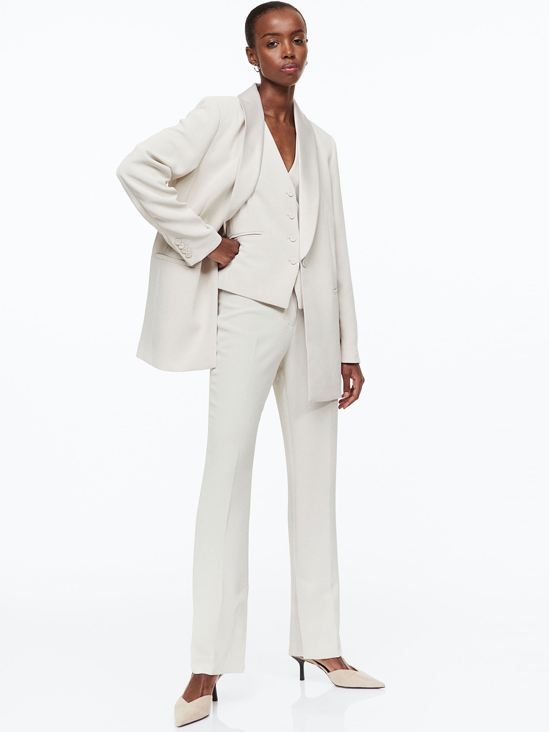 

H&M Women Tailored Trousers, White