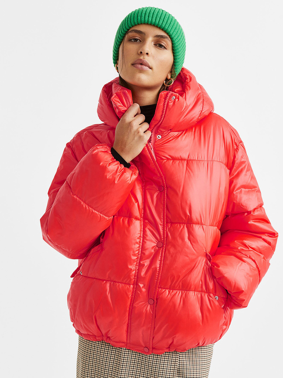 

H&M Women Red Hooded Puffer Jacket