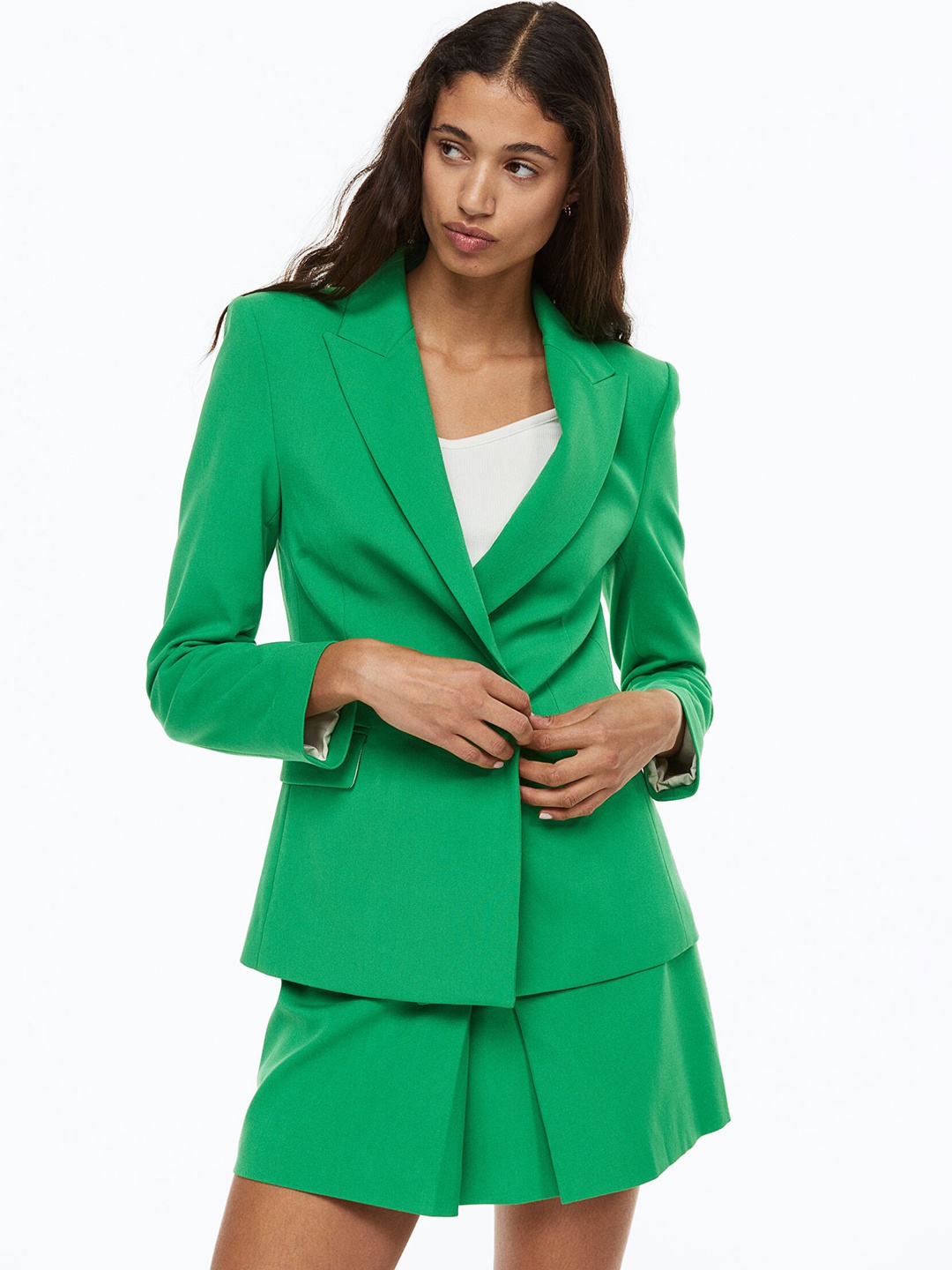

H&M Women Green Double-Breasted Blazer