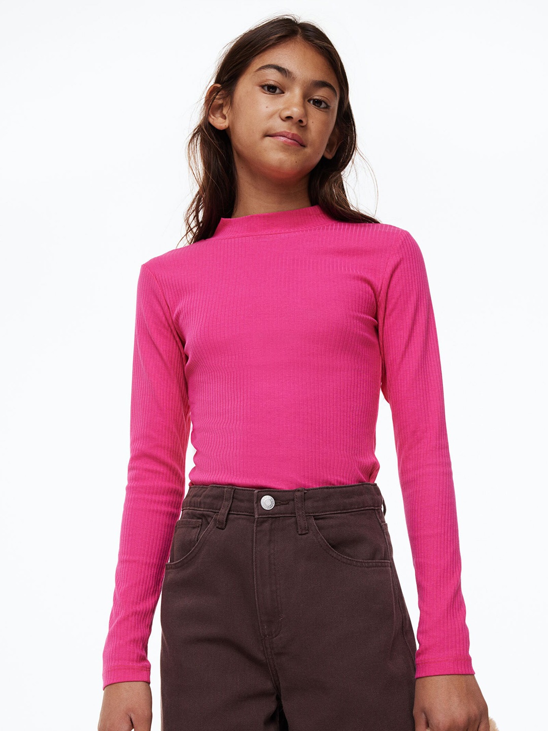 

H&M Girls Pink Ribbed Jersey Turtleneck Top