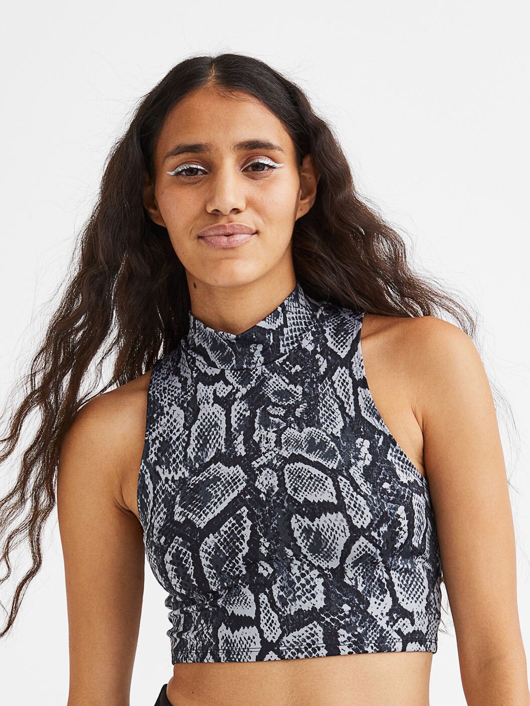 

H&M Women Black & White Printed Jersey Top