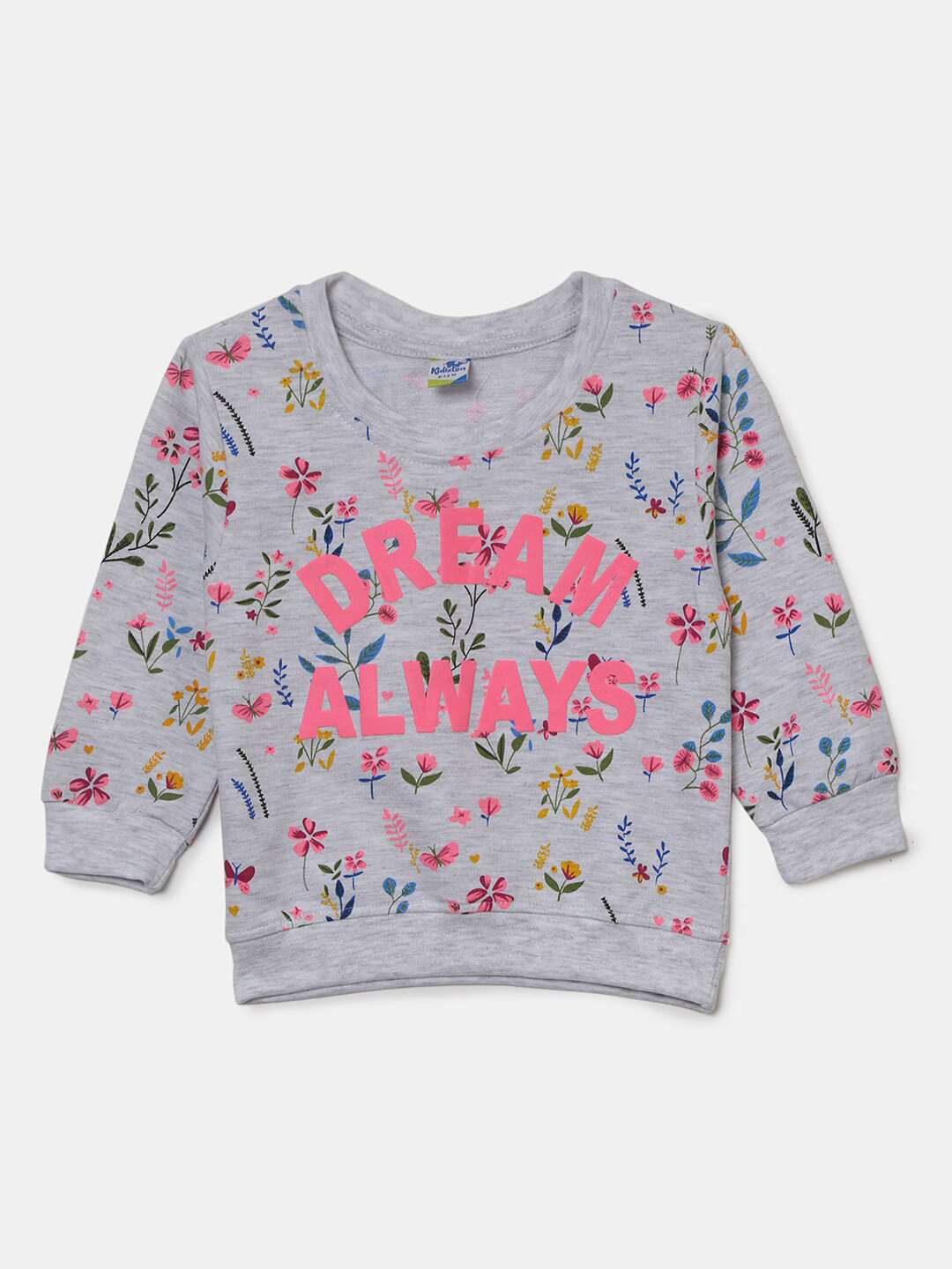 

V-Mart Kids Grey Melange & Pink Floral Printed Cotton T-shirt