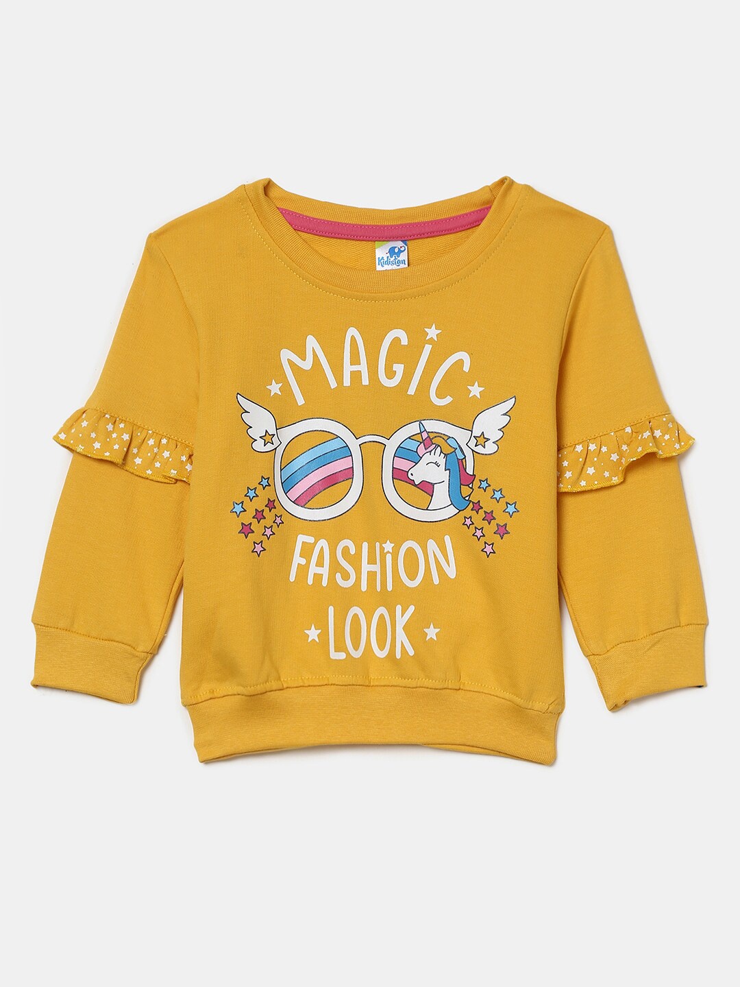 

V-Mart Kids Mustard Yellow & White Printed Cotton T-shirt