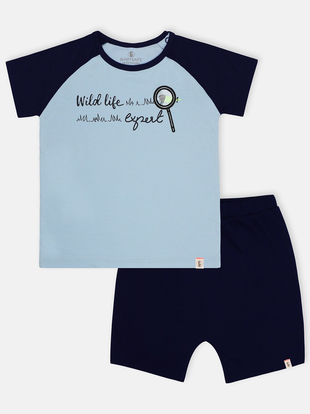 

Babysafe Boys Blue & Navy Blue Printed Pure Cotton T-shirt with Shorts
