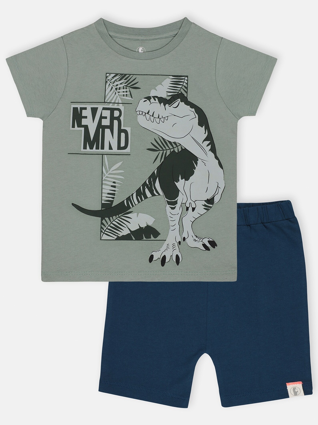 

Babysafe Boys Grey & Navy Blue Printed Pure Cotton T-shirt with Shorts