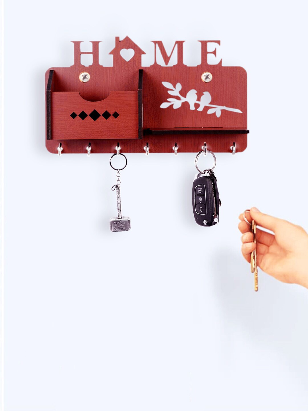 

Kuber Industries Wood Home Design Wall 7 Hooks Key Holder, Brown
