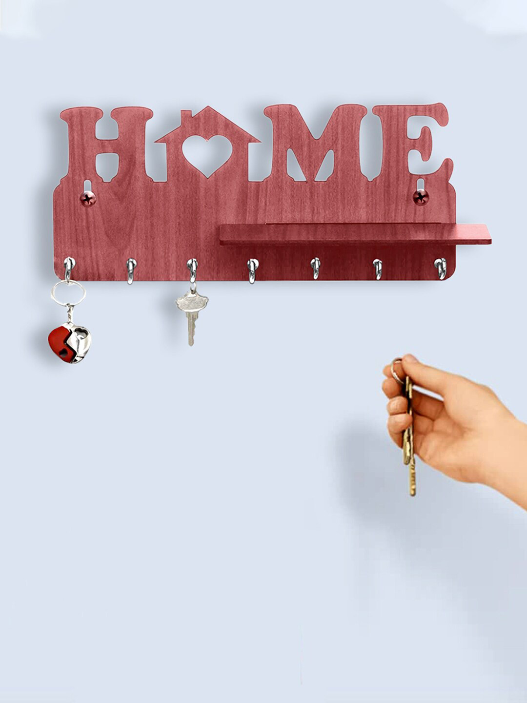 

Kuber Industries Wooden Home Design 7 Hooks Mounted Key Holder, Brown