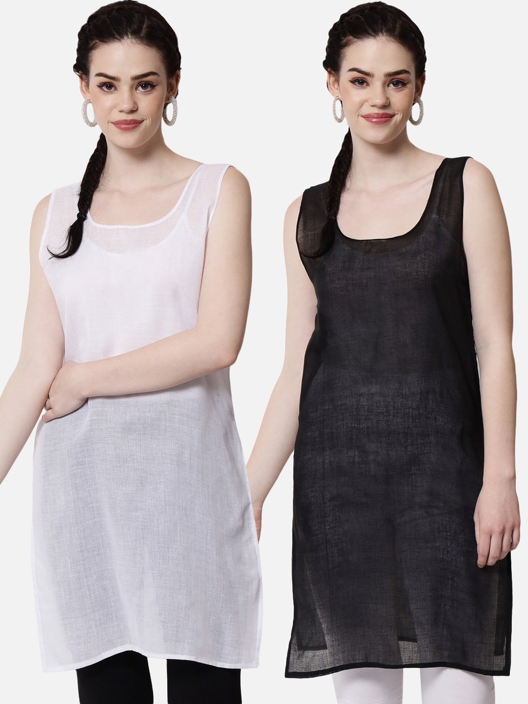 

PARAMOUNT CHIKAN Women Black & White Pack of 2 Cotton Camisoles
