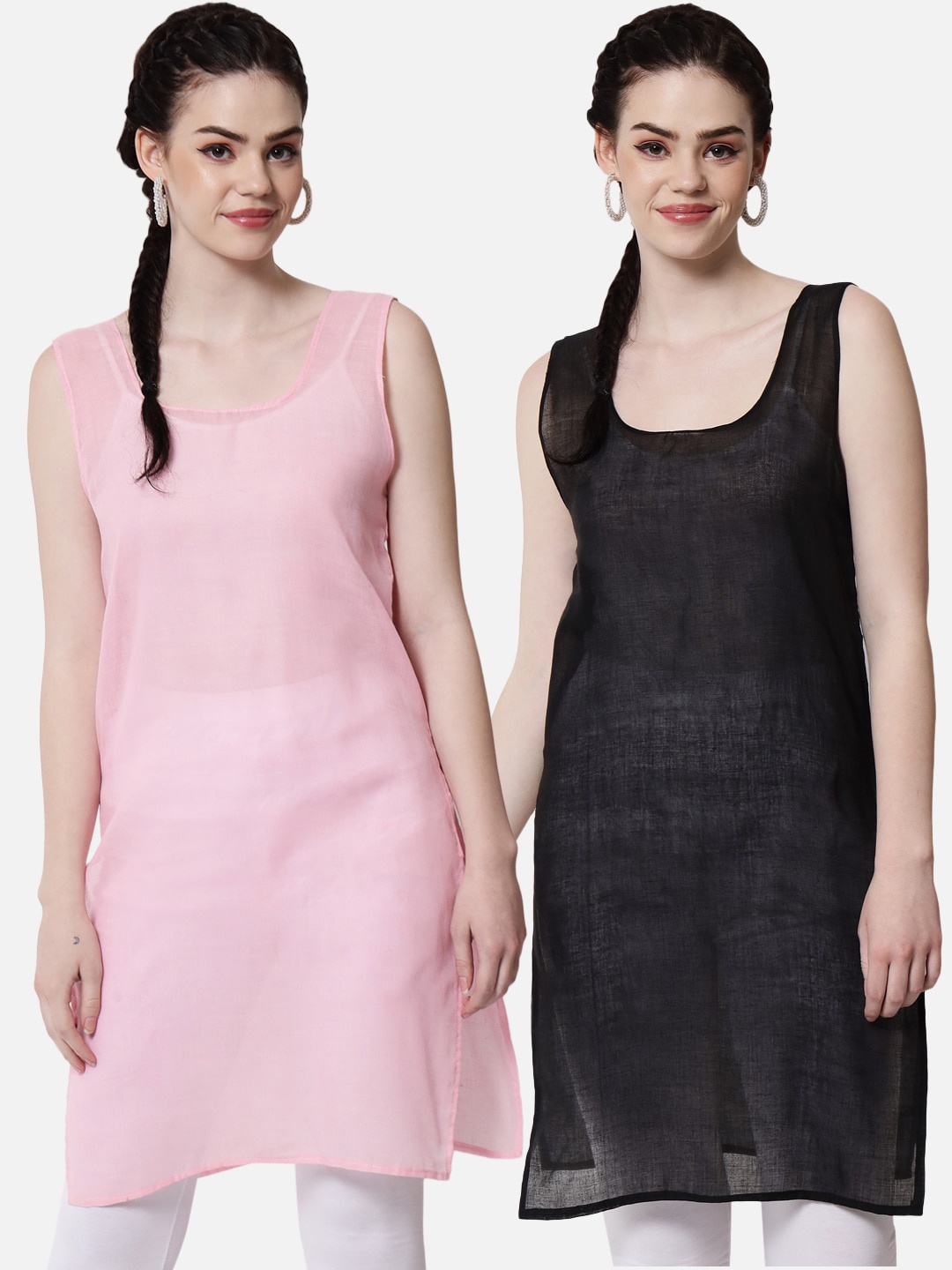 

PARAMOUNT CHIKAN Women Black & Pink Pack of 2 Cotton Camisoles