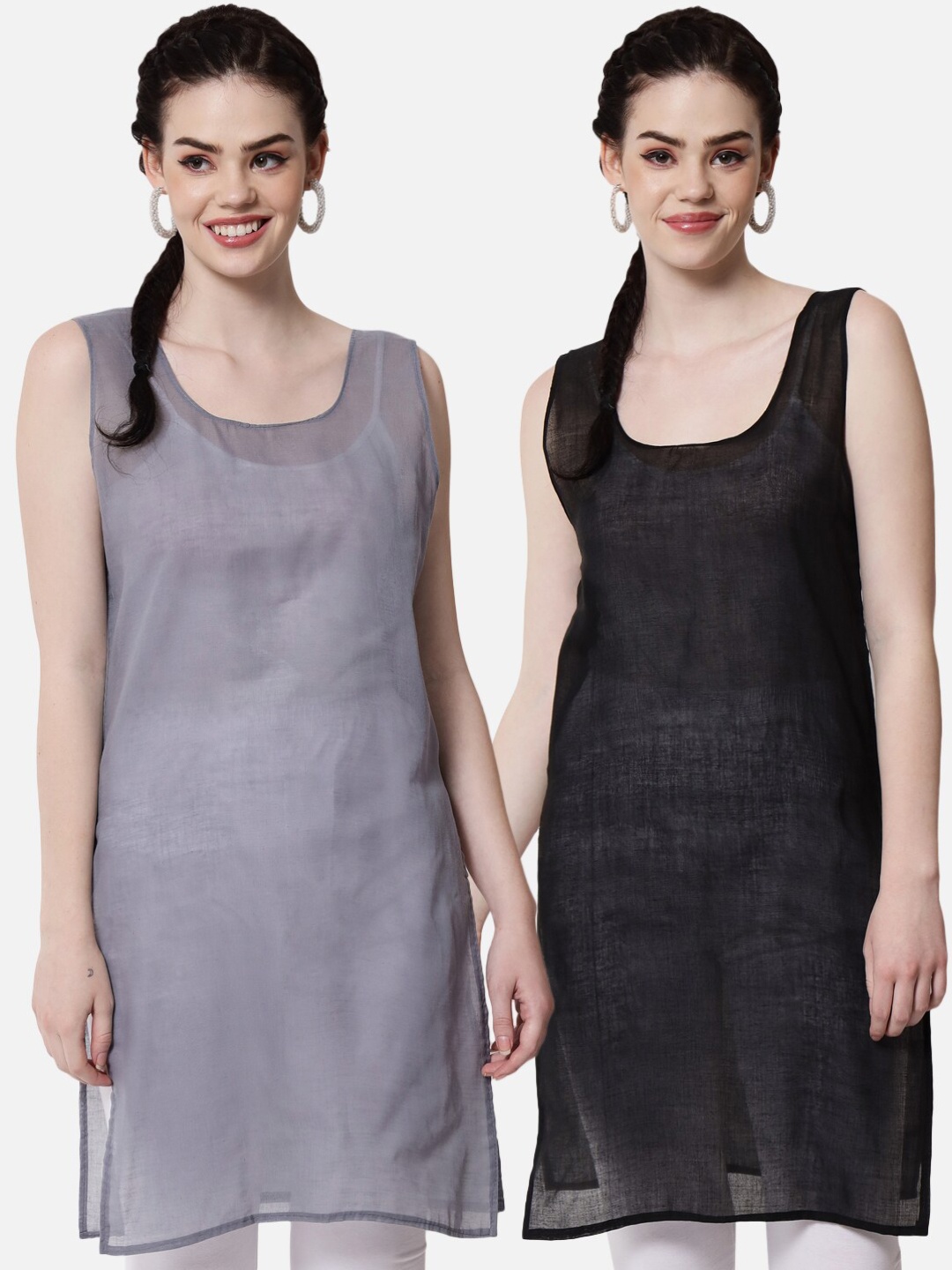 

PARAMOUNT CHIKAN Women Black & Grey Pack of 2 Cotton Camisoles