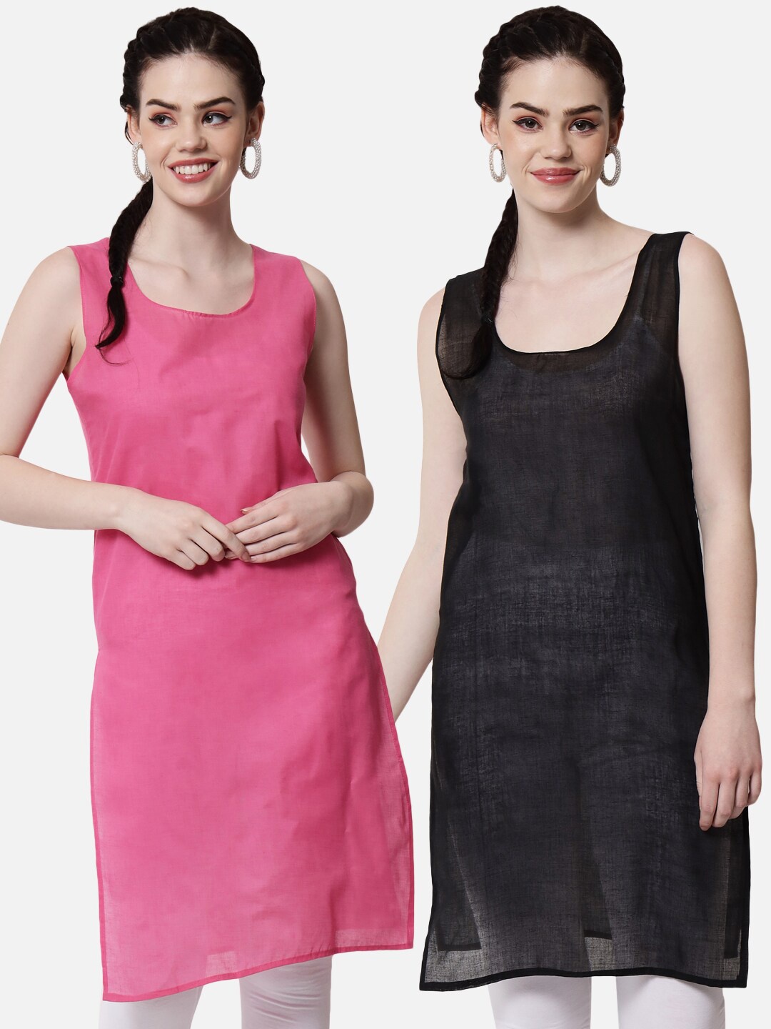 

PARAMOUNT CHIKAN Women Black & Magenta Pack of 2 Cotton Camisoles