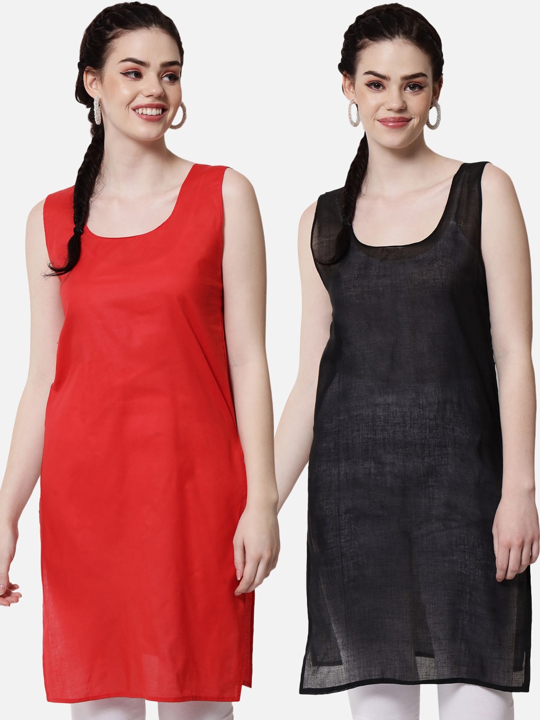 

PARAMOUNT CHIKAN Women Black & Red Pack of 2 Sustainable Cotton Camisoles