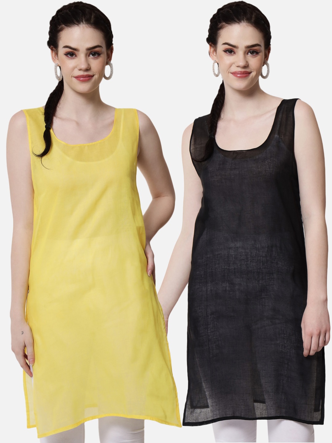 

PARAMOUNT CHIKAN Women Pack Of 2 Solid Cotton Camisoles, Yellow