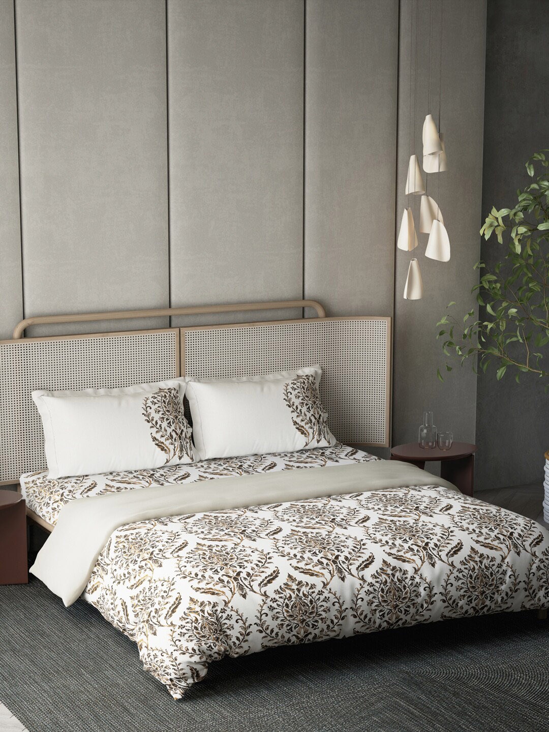 

DDecor Off White & Green Printed Cotton Double Queen Bedding Set