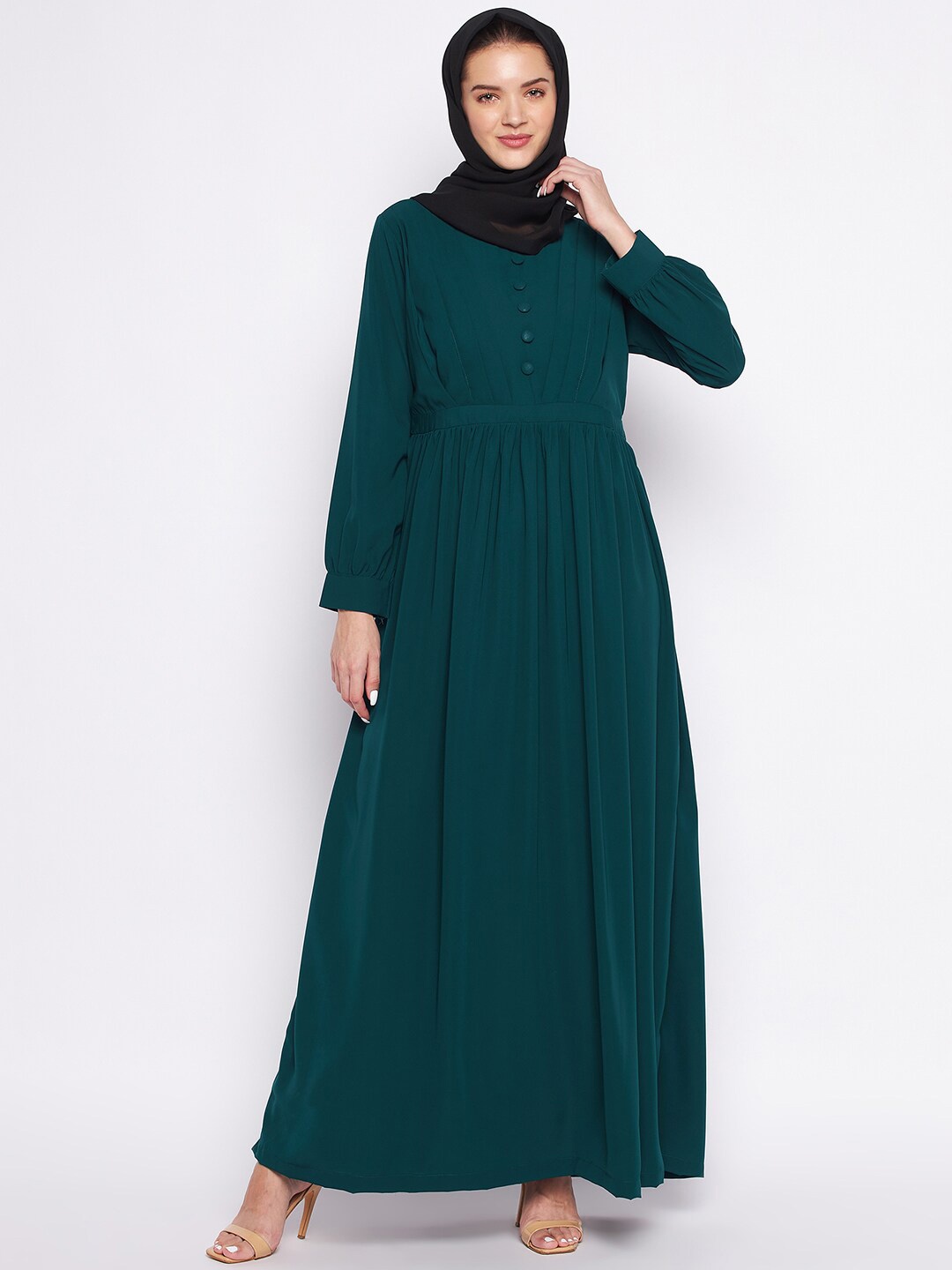 

NABIA Women Green Solid Abaya Burqa