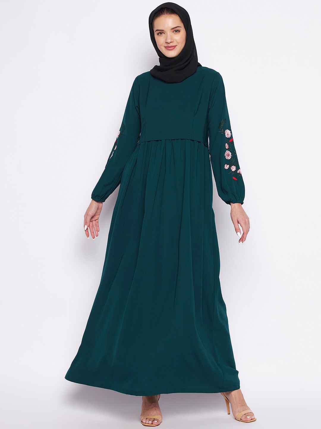 

NABIA Women Green Solid Embroidery Abaya Burqa