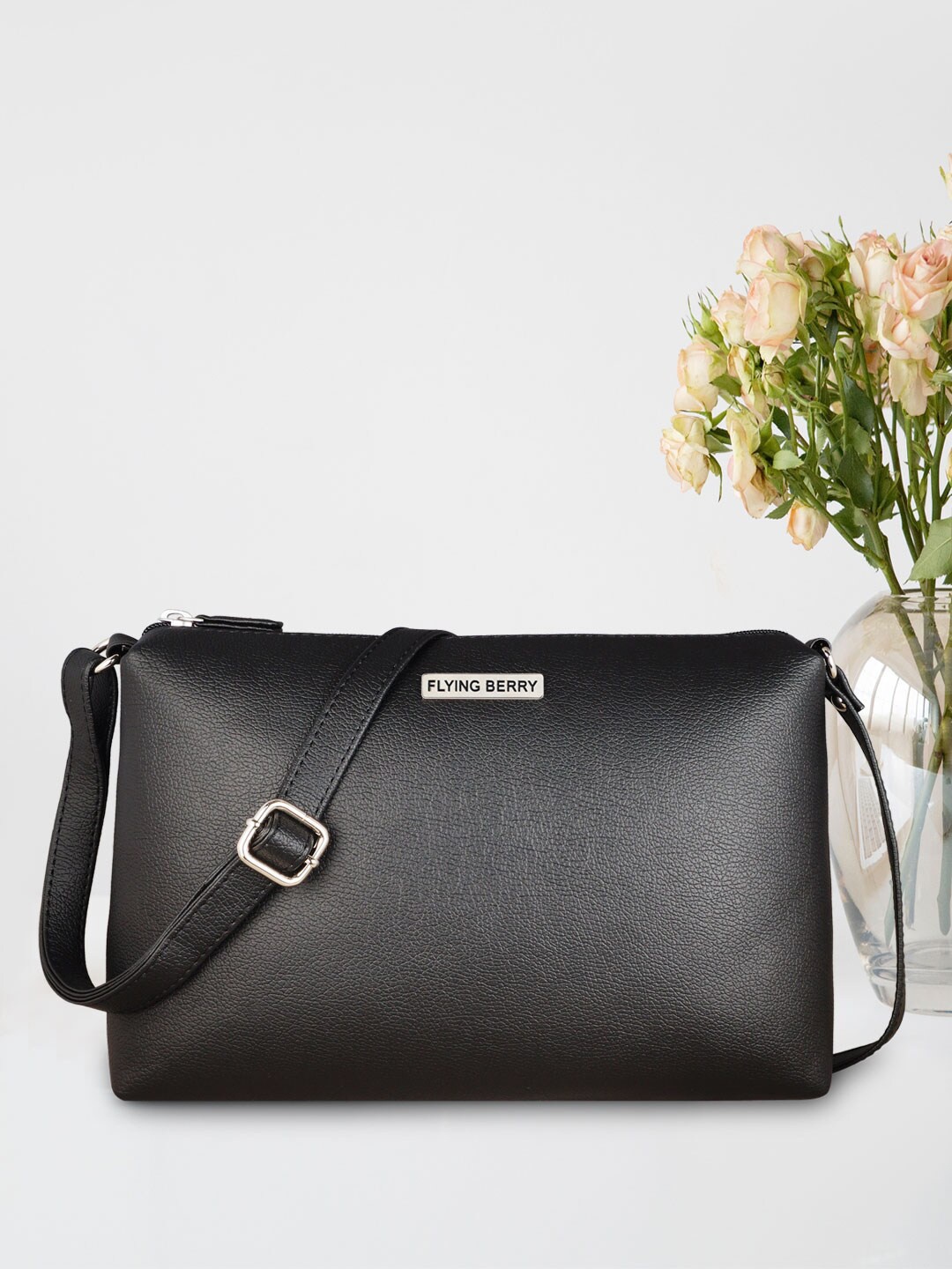

FLYING BERRY Black Textured PU Swagger Sling Bag