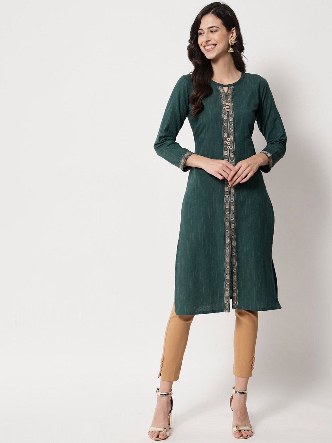 

Tibra Collection Geometric Printed Straight Cotton Kurta, Green
