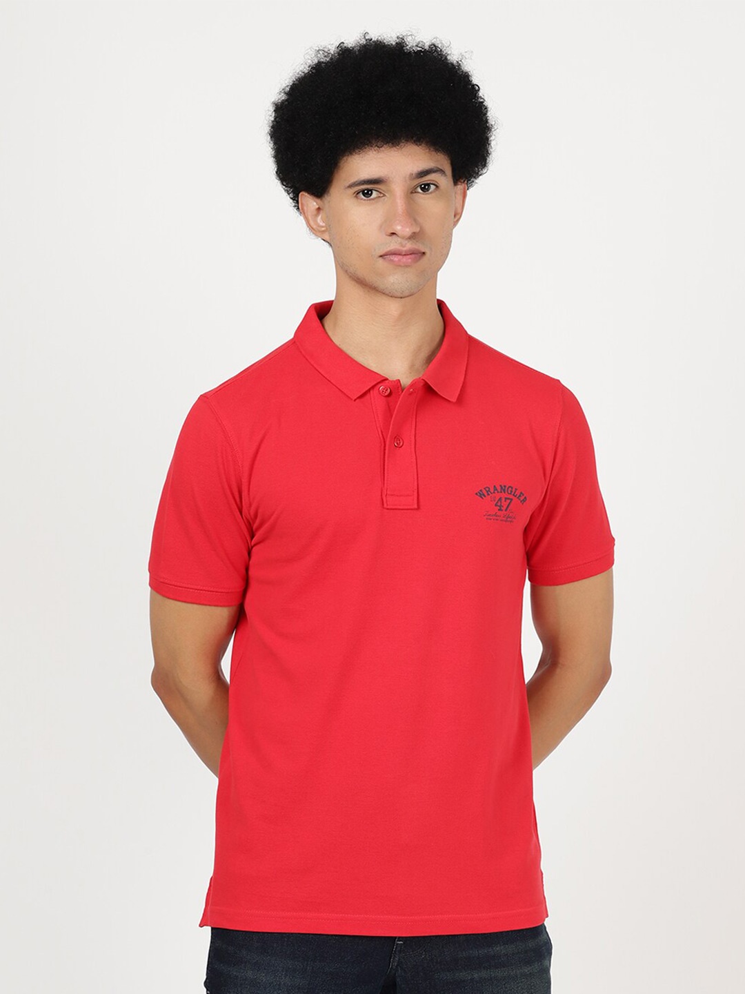 

Wrangler Men Red Brand Logo Polo Collar Cotton T-shirt