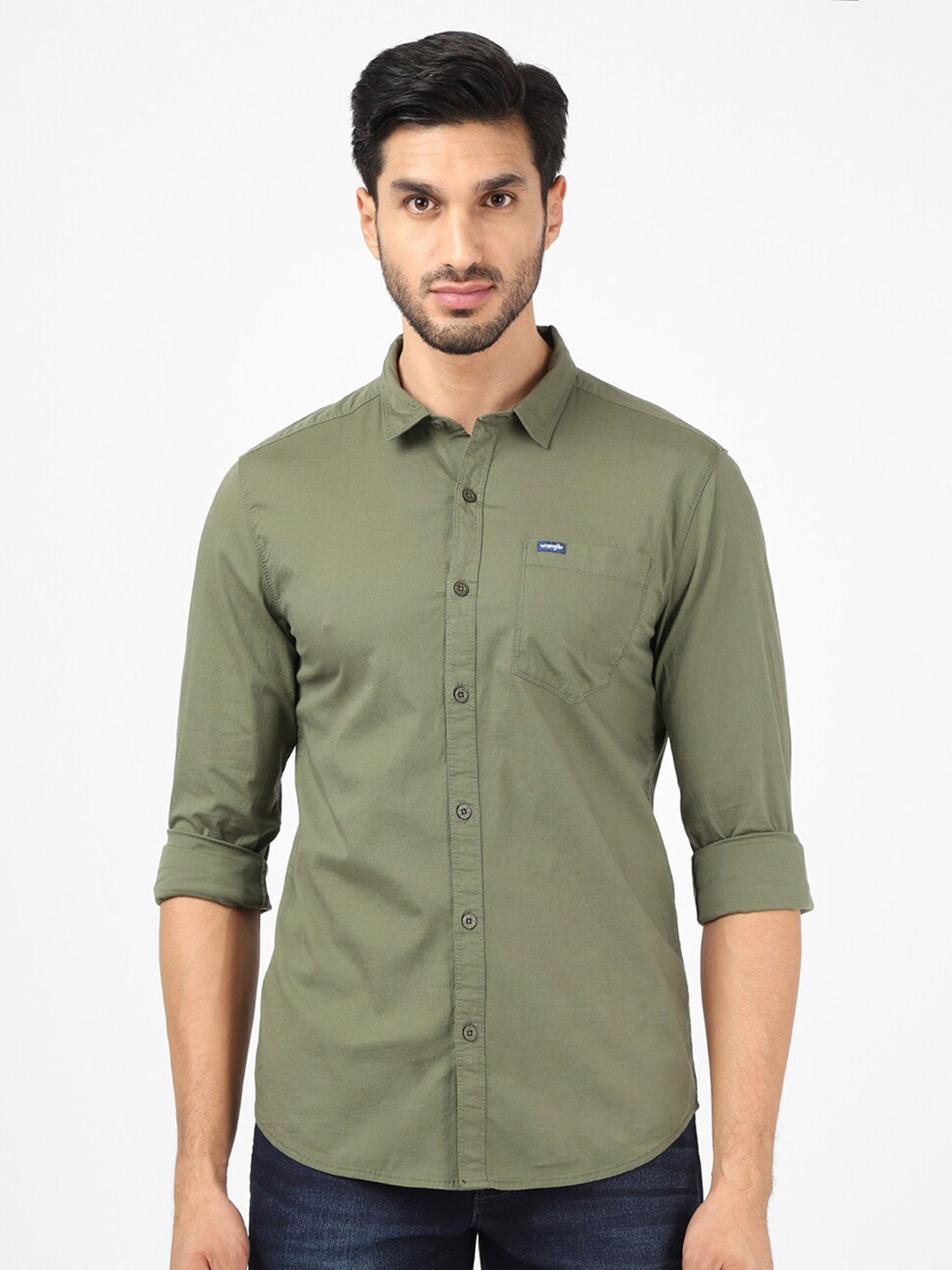 

Wrangler Men Olive Green Slim Fit Cotton Casual Shirt