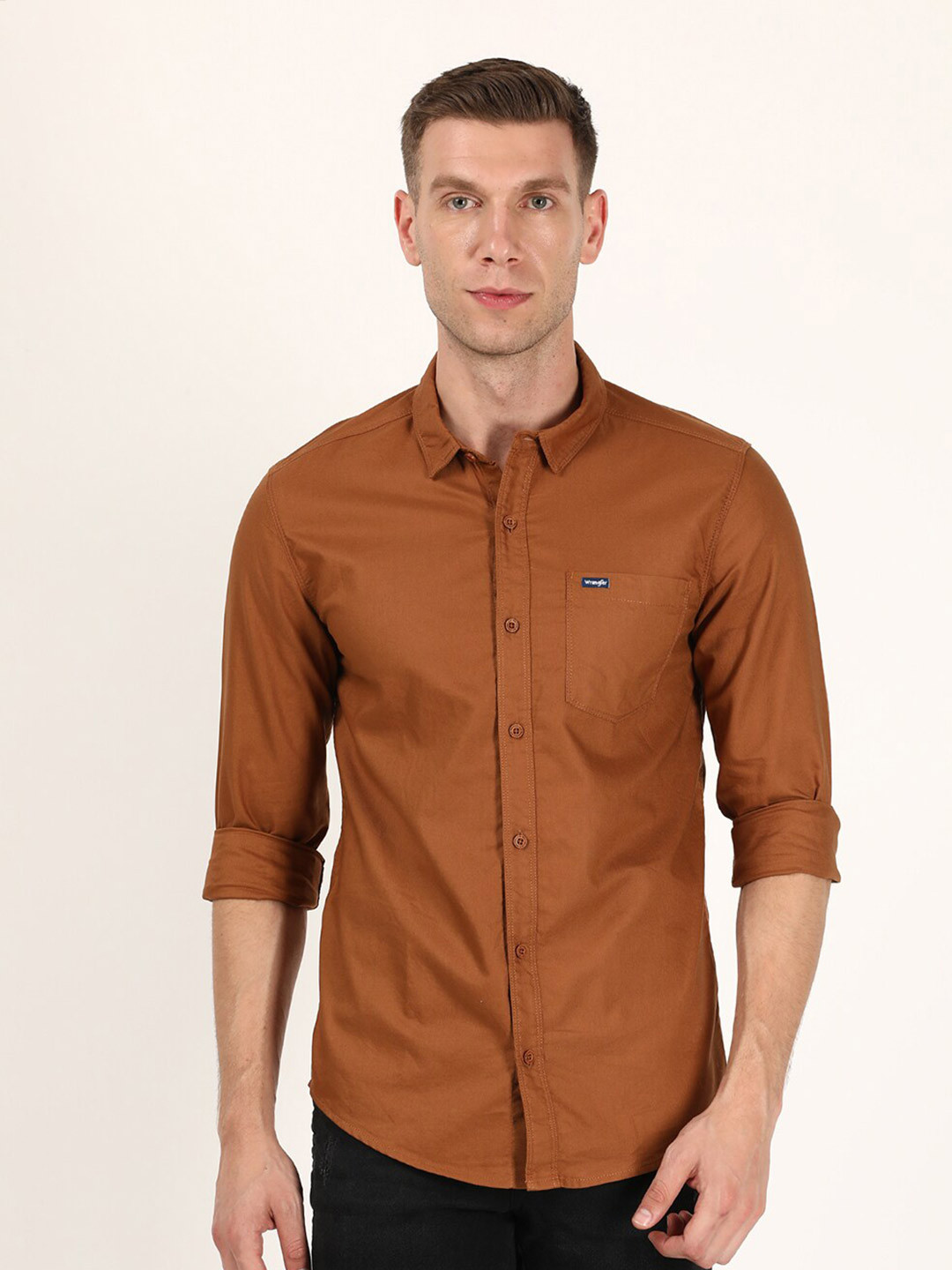 

Wrangler Men Rust Slim Fit Cotton Casual Shirt