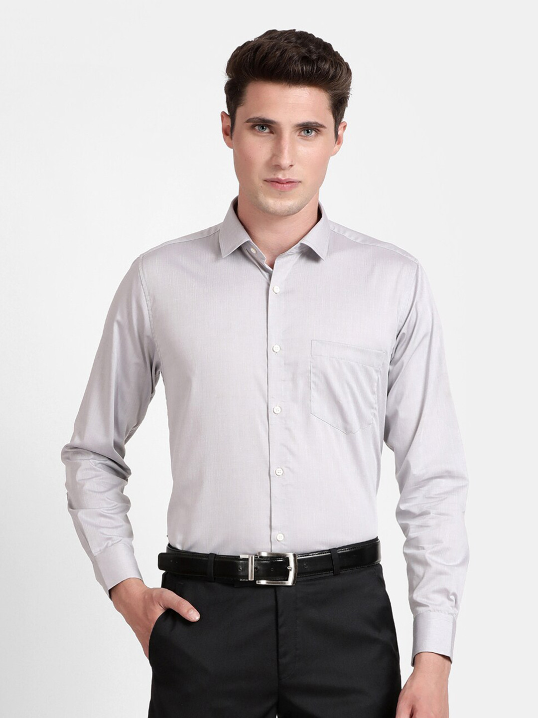 

J White by Vmart Men Grey Classic Regular Fit Solid Cotton Formal Shirt