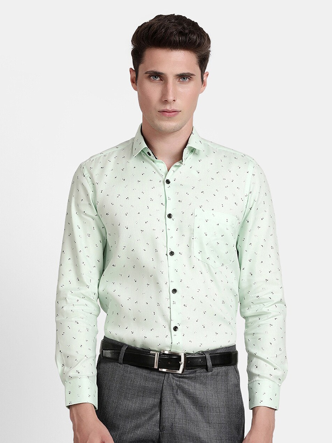 

J White by Vmart Men Green Classic Printed Formal Shirt