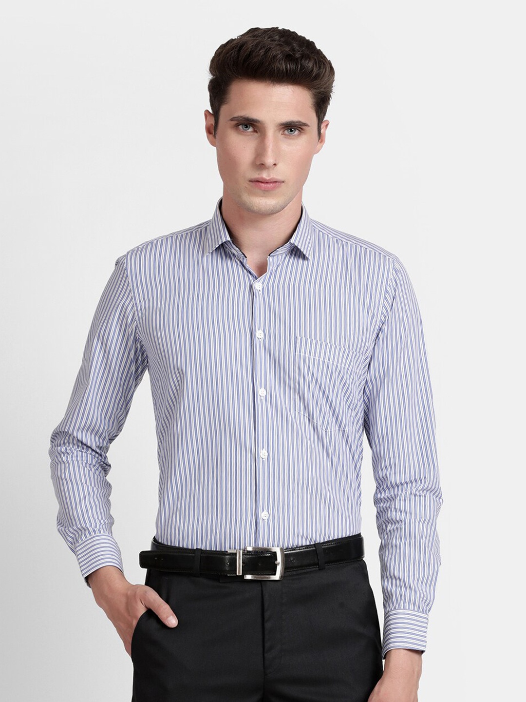

J White by Vmart Men Blue Classic Striped Formal Shirt