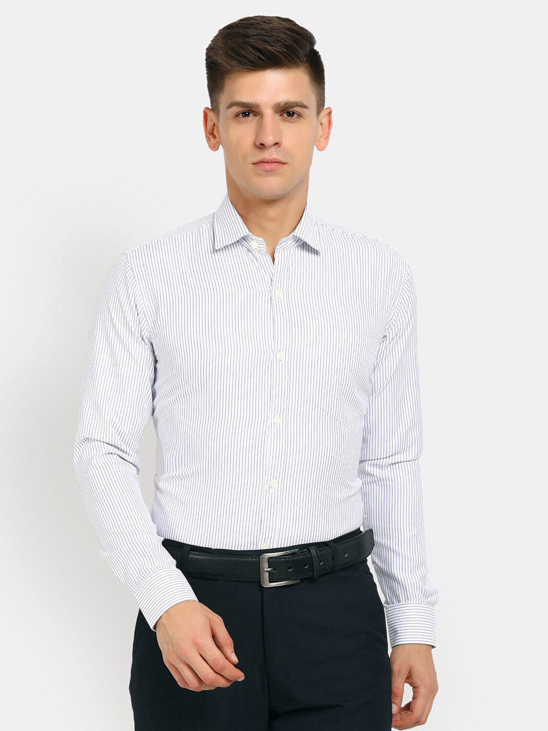 

J White by Vmart Men Blue Classic Striped Formal Shirt