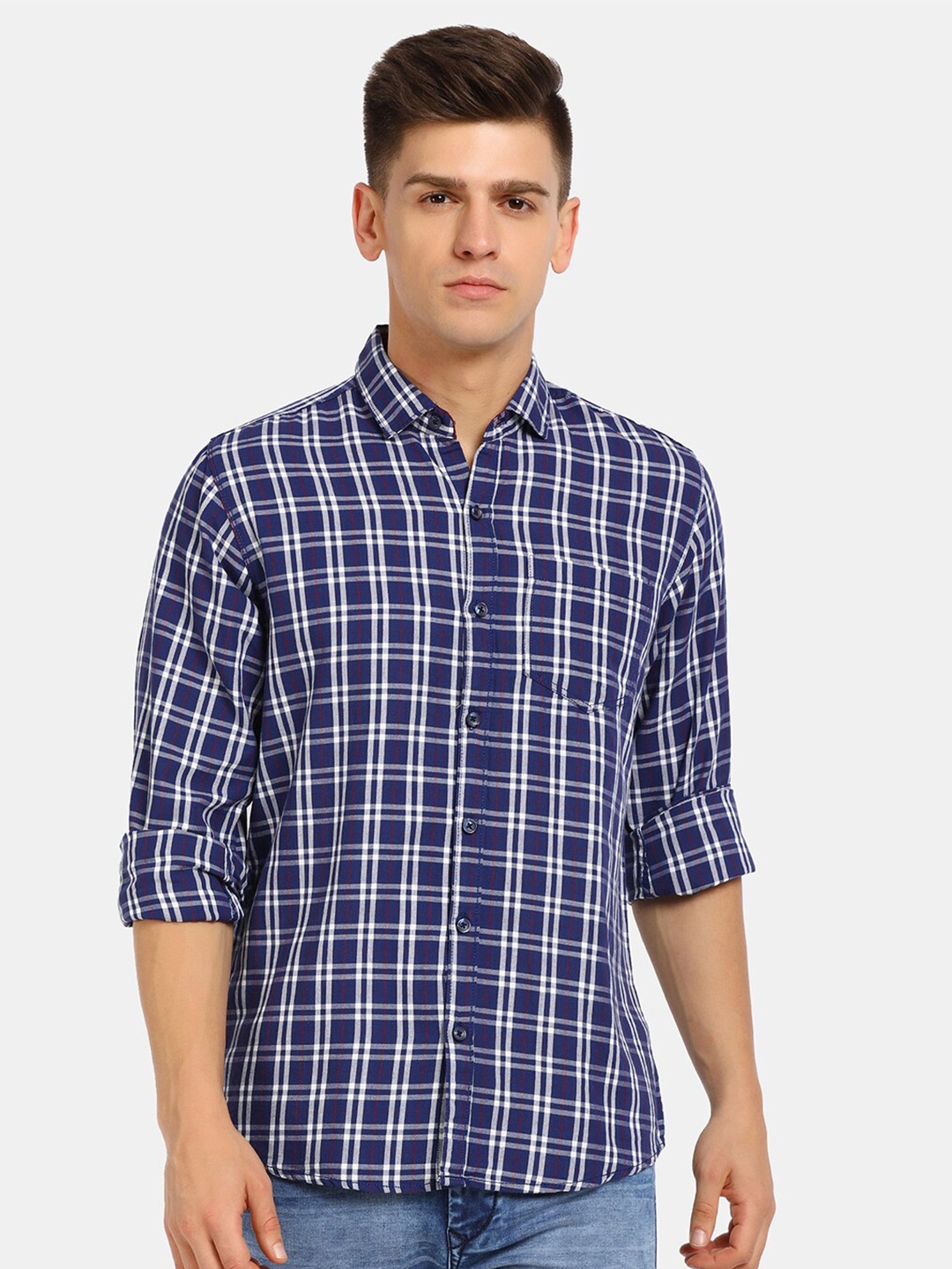 

V-Mart Men Blue Classic Tartan Checked Cotton Casual Shirt