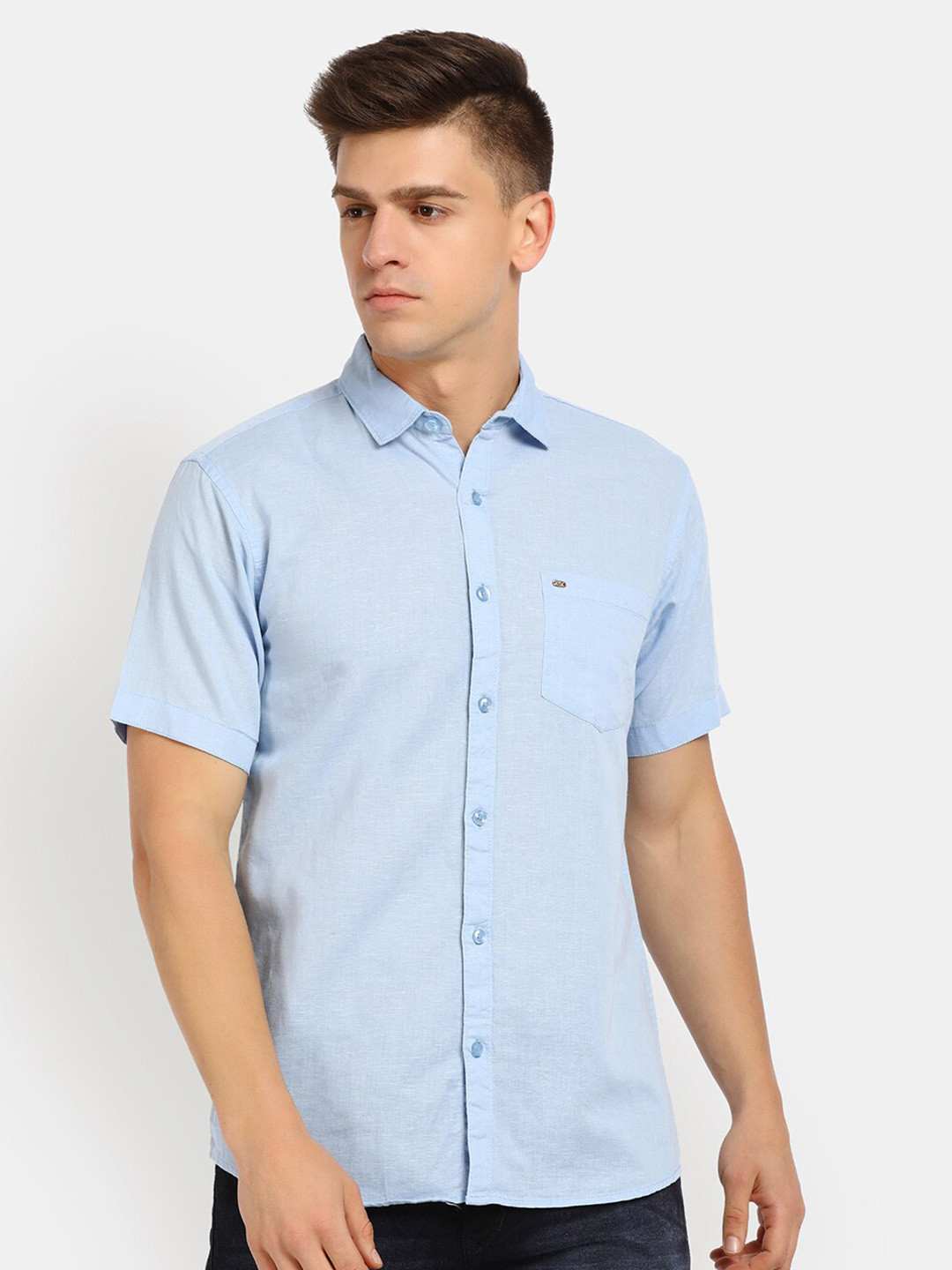 

V-Mart Men Blue Classic Cotton Linen Casual Shirt