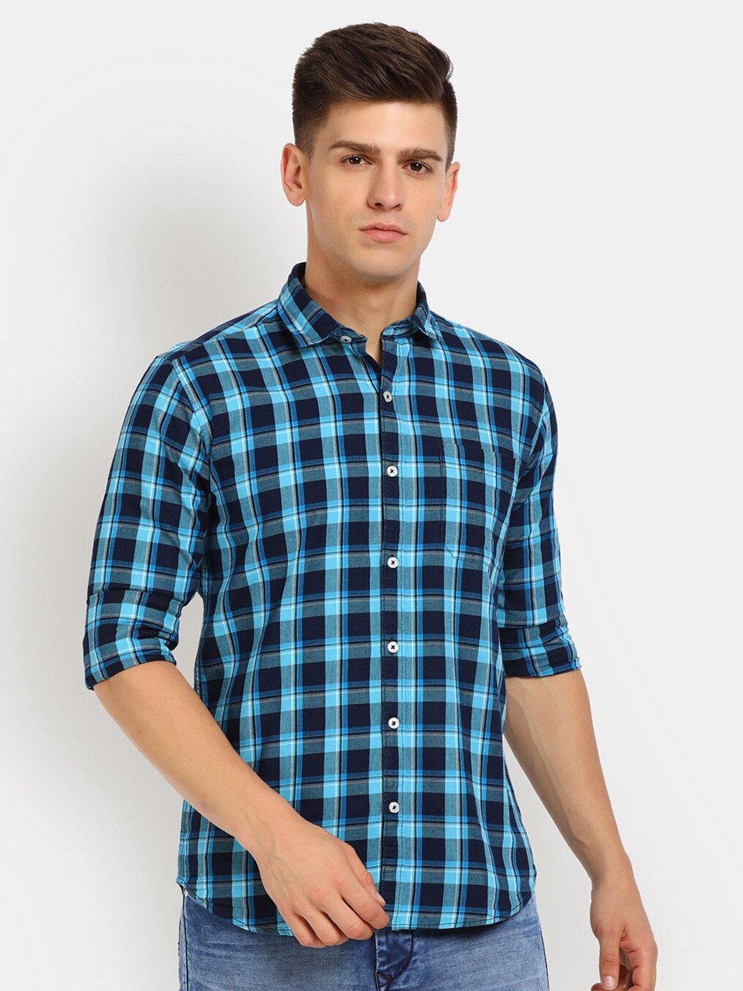 

V-Mart Men Blue Classic Tartan Checked Cotton Casual Shirt