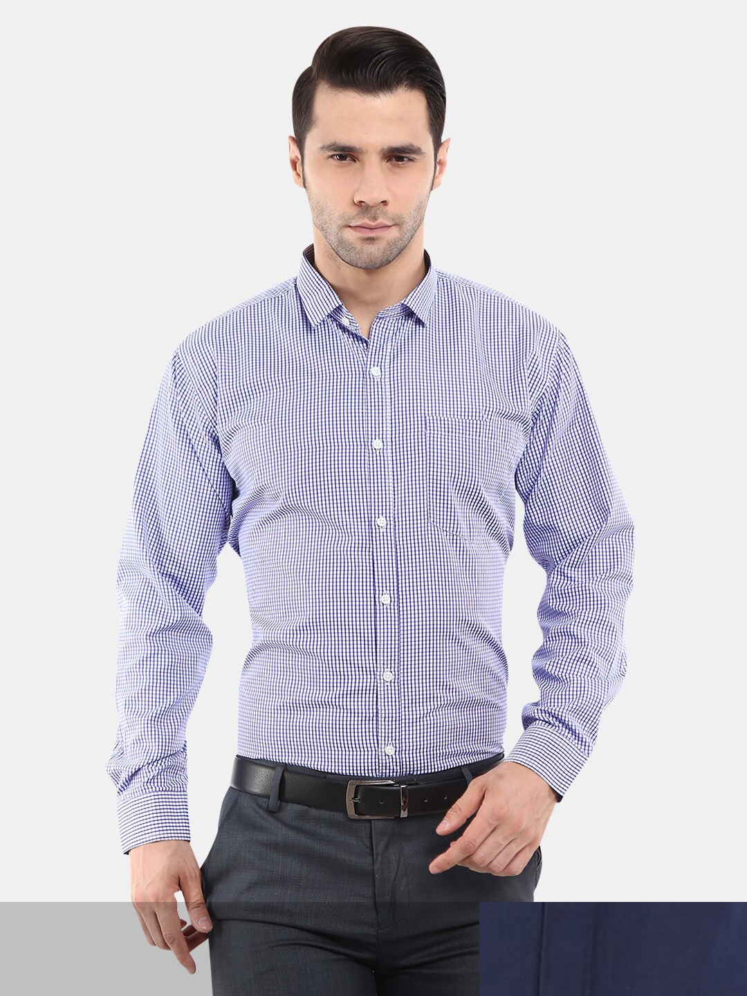 

V-Mart Men Blue Classic Micro Checked Cotton Formal Shirt