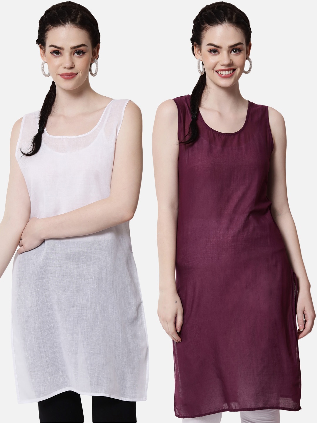 

PARAMOUNT CHIKAN Women Maroon & White Pack Of 2 Solid Cotton Camisoles