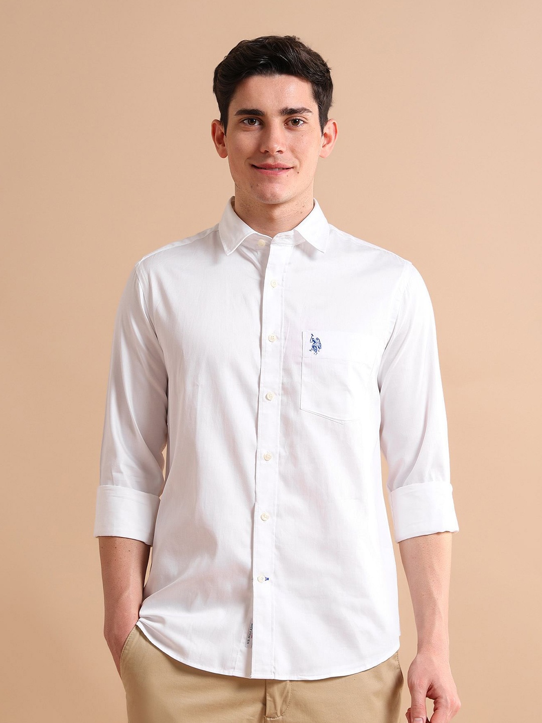 

U.S. Polo Assn. Men White Pure Cotton Evening Satin Shirt